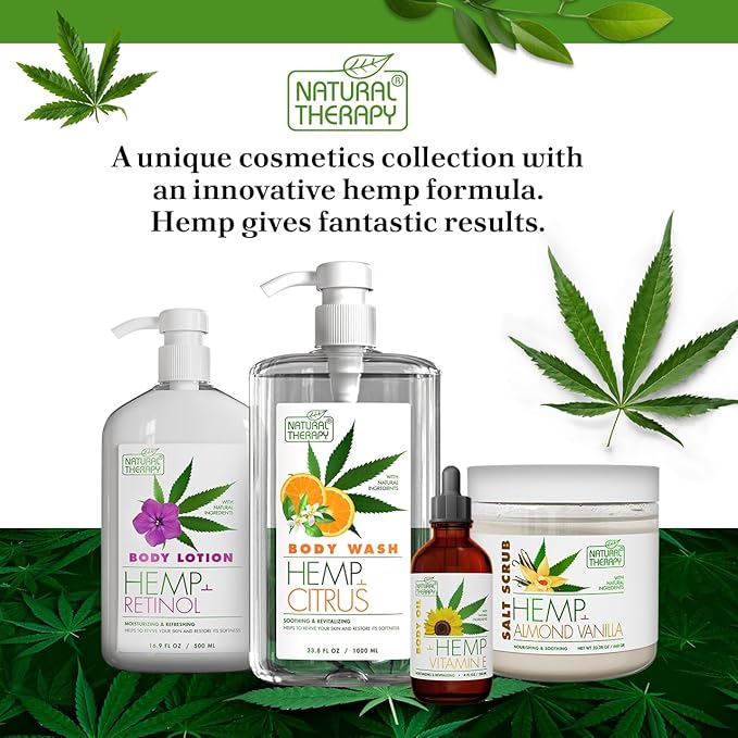 Natural Therapy Body Wash for Women and Men with Hemp & Citrus - Shower Gel Cleanses and Moisturizing Skin - With Dead Sea Minerals Nourish for Body, Pack of 2 (67.6 fl.oz)