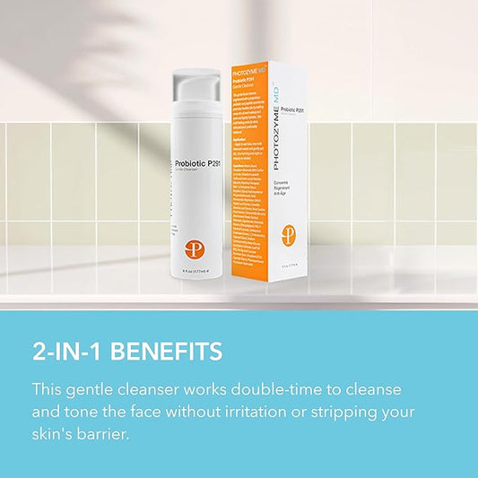 Photozyme Probiotic P291 Gentle Cleanser - Face Wash That Cleans and Tones - Removes Makeup and Impurities - pH Balances The Skin - Promotes Healthy Skin - 6 fl oz./177 ml