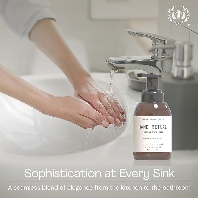 Muse Apothecary Hand Ritual - Aromatic and Nourishing Foaming Hand Soap, Infused with Natural Aromatherapy Essential Oils - USDA Certified Biobased - 11.5 oz, Rosemary Mint + Hemp, Pack of 3