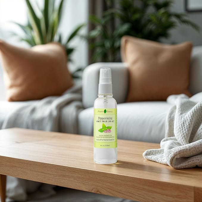 Peppermint Linen and Room Spray, Natural Pillow Mist, Made with Pure Peppermint Essential Oil, Home Fragrance for Relaxation, Bathroom Air Freshener Odor Eliminator