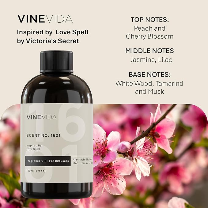 VINEVIDA [128 Fl Oz] Scent NO. 1601 Fragrance Oil for Cold Air Diffusers, Aromatic Notes of Lilac Musk Peach, Essential Oils for Diffuser Oil Refill & Air Freshener Room Spray