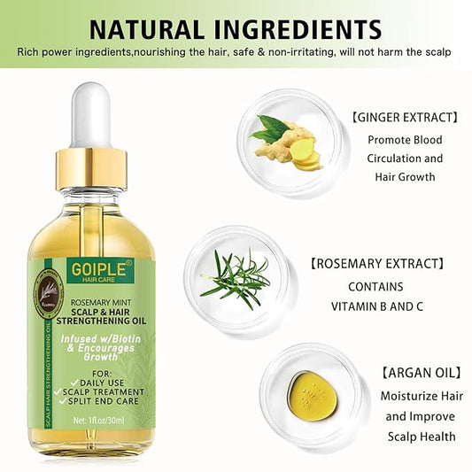 WOZUTUNT Rosemary Oil, 1 FL OZ - Natural Hair Growth Oil With Essential Oils, Nourishing Treatment for Split Ends, Dry Scalp, Hair Loss - Women's Hair Care
