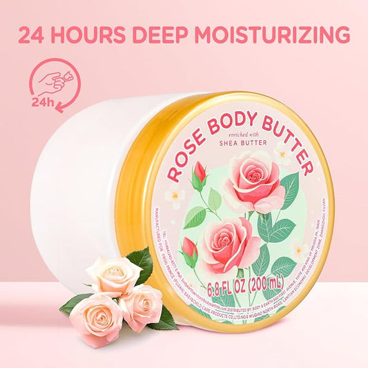 Rose Body Butter, Natural Body Butter for Men Women Smell Good, Rose Scented Shea Butter Body Cream, Body Moisturizer for Dry Skin 6.8 floz