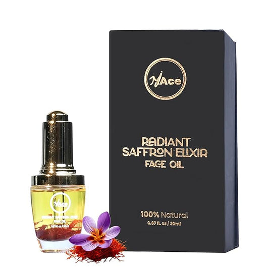 MY ACE Radiant Saffron Elixir Face Oil | Dermatologist Approved | Pure Saffron Threads & Vitamin E, Natural Glow Booster, Brightening & Nourishing Serum for Skin & Hair, 0.67 fl oz (Pack of 1)