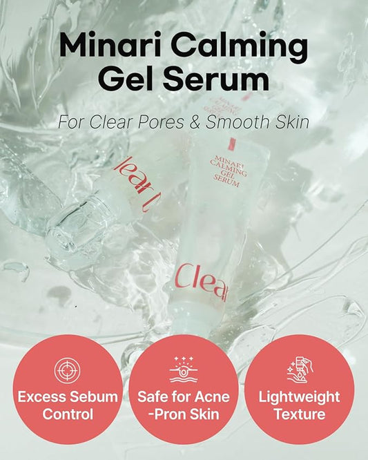 Minari Calming Gel Serum for face – K-Beauty Hydrating & Soothing Face Serum with Korean Water Parsley, Green Tea, Mugwort & Lemon Balm Extracts, 30ml/1.01oz