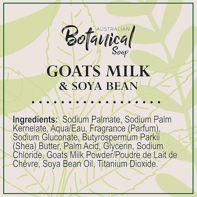 Australian Botanical Soap Goat Milk Soap Bar – Triple-Milled Body Cleanser with Shea Butter & Soya Bean Oil – Gentle Hydration for Sensitive Skin 6.8 oz – 1 Pack