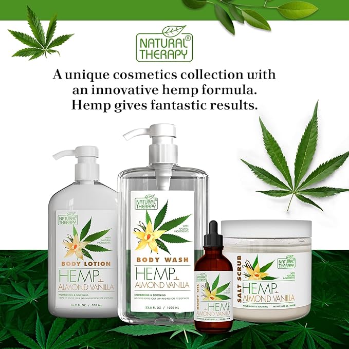 Natural Therapy Body Wash for Women and Men with Hemp & Vanilla Oils - Shower Gel Cleanses and Moisturizing Skin - With Dead Sea Minerals Nourish for Body, Pack of 2 (67.6 fl.oz)