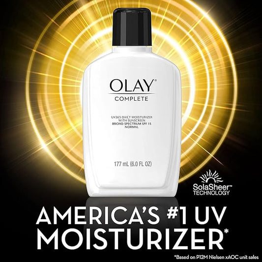 Olay Face Moisturizer, Complete with Sunscreen SPF 15, Daily Facial Lotion for Normal Skin, Lightweight Hydrating Broad Spectrum Sun Protection - Vitamin C, E, and Niacinamide - 6 Oz 2 Pack