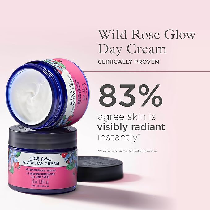 Neal's Yard Wild Rose Glow Day Cream, Hydrating & Revitalizing with Hyaluronic Acid, Moisturizes, Smooths & Plumps, 50 mL