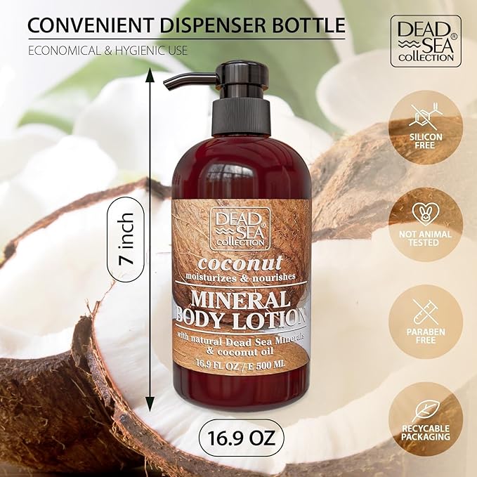 Dead Sea Collection Coconut Oil Body Lotion - Nourishing Moisturizer Body Lotion for Women and Men - Rejuvenating Hand and Body Care for Dry Skin 16.9 Fl. Oz.