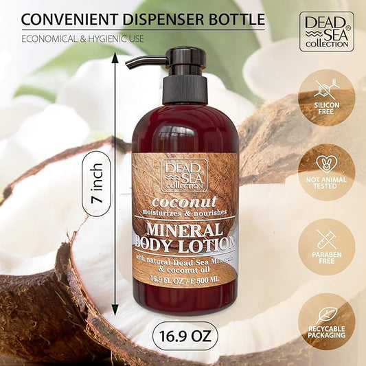 Dead Sea Collection Coconut Oil Body Lotion - Nourishing Moisturizer Body Lotion for Women and Men - Rejuvenating Hand and Body Care for Dry Skin 16.9 Fl. Oz.