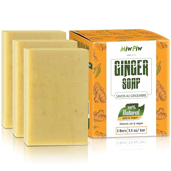 Ginger Soap Lymphatic Drainage Pack 3 - Anti-Cellulite Skin Tightening - Natural Ingredients Detox Soaps for Deep Clean Shower, Detoxification, Rejuvenating