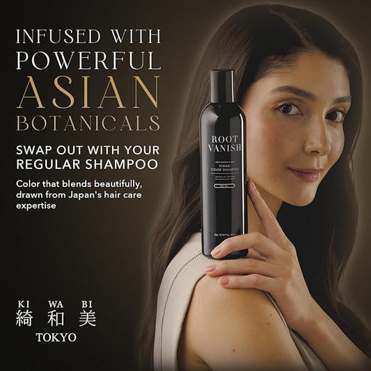 KIWABI Hair Color Shampoo for Gray Coverage – Gradual, All Natural Hair Dye Shampoo for Women & Men – Hydrating, Sulfate-Free, Ammonia-Free, Vegan Scalp Care with 31 Botanicals (Dark Brown)