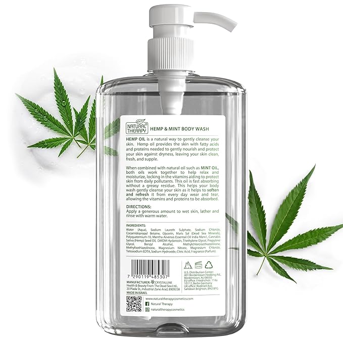 Natural Therapy Body Wash for Women and Men with Hemp & Mint - Shower Gel Cleanses and Moisturizing Skin - With Dead Sea Minerals Nourish for Body, Pack of 2 (67.6 fl.oz)