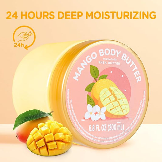 Mango Body Butter, Mango Shea Butter, Natural Body Butter for Men Women Smell Good, Body Moisturizer for Dry Skin 6.8 floz