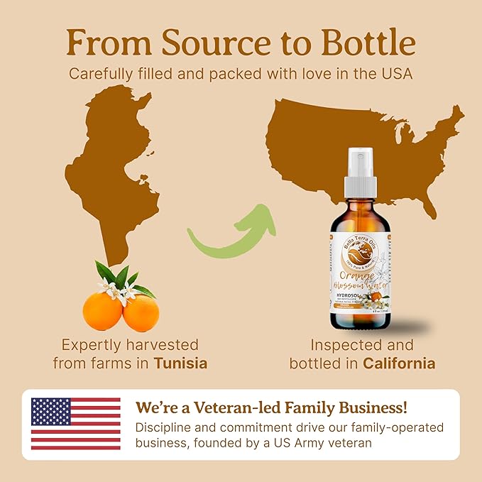 Bella Terra Oils - Organic Neroli Water 16oz - Refreshing Orange Blossom Mist, Naturally Distilled & Rich in Botanical Essence