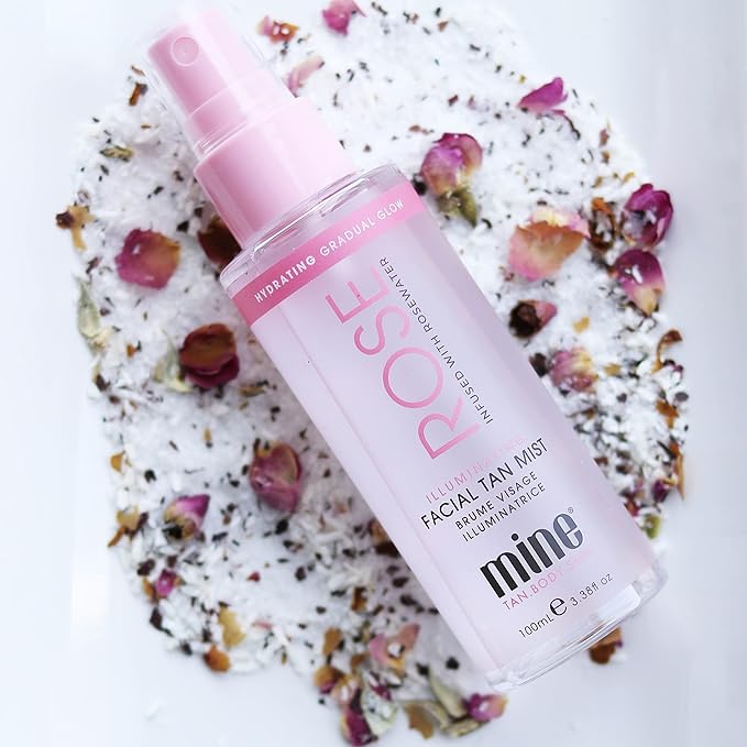 Minetan Rose Face Tan Mist | Clear Facial Self Tanning Spray | Gradual Daily Sunless Tanner, Infused | Soothing Rose Water & Vitamin C, Hydrating, Golden Glow Skin Finish | 3.38 Fl Oz