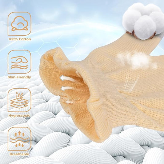 Cotton Moisturizing Gloves Overnight Hand Beauty Gloves Touchscreen Sleeping Gloves (M-Beige, Count, 6)