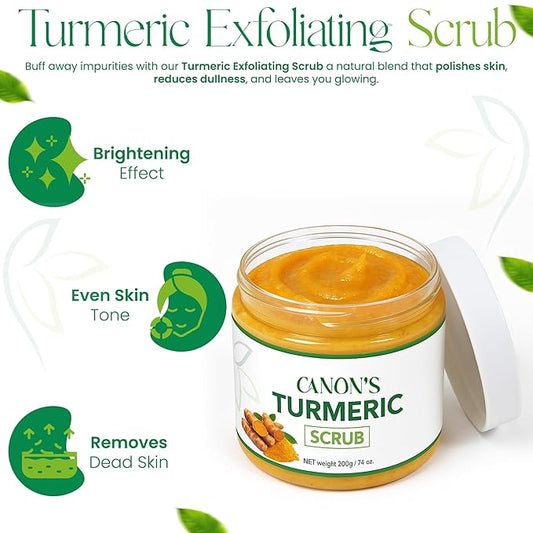 Turmeric Exfoliating Body Scrub for Dark Spots, Acne Scars & Skin Brightening – Natural Face & Body Scrub Exfoliator for Deep Cleansing Skin – Perfect for Women & Men 7 fl oz
