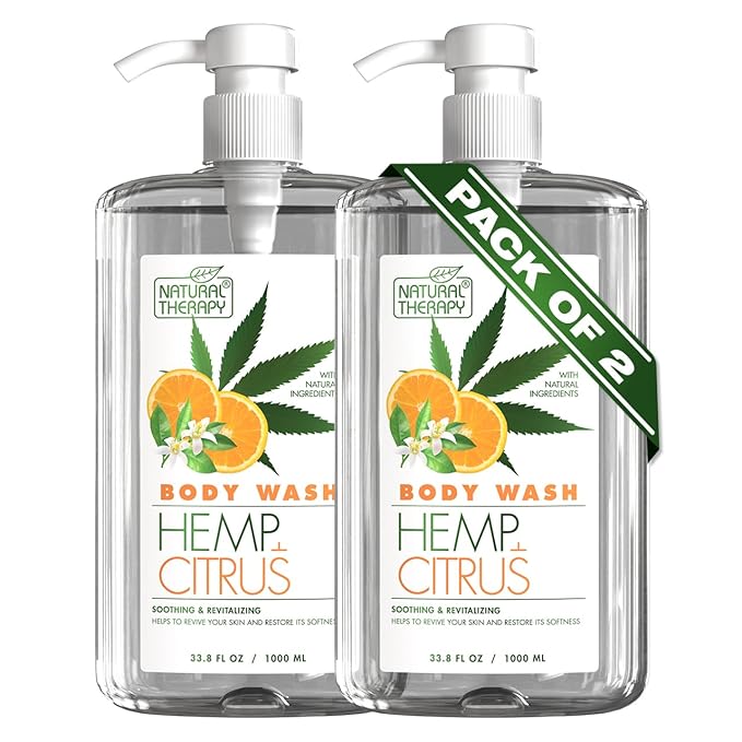 Natural Therapy Body Wash for Women and Men with Hemp & Citrus - Shower Gel Cleanses and Moisturizing Skin - With Dead Sea Minerals Nourish for Body, Pack of 2 (67.6 fl.oz)