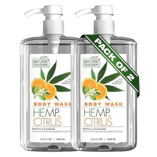 Natural Therapy Body Wash for Women and Men with Hemp & Citrus - Shower Gel Cleanses and Moisturizing Skin - With Dead Sea Minerals Nourish for Body, Pack of 2 (67.6 fl.oz)