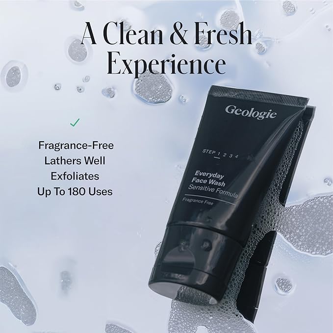 Geologie Daily Face Wash for Sensitive Skin | Fragrance-Free Facial Cleanser for Men & Women | Acne & Oil Control | Non-irritating, Gentle Cleansing & Soothing Face Wash | 2-Pack