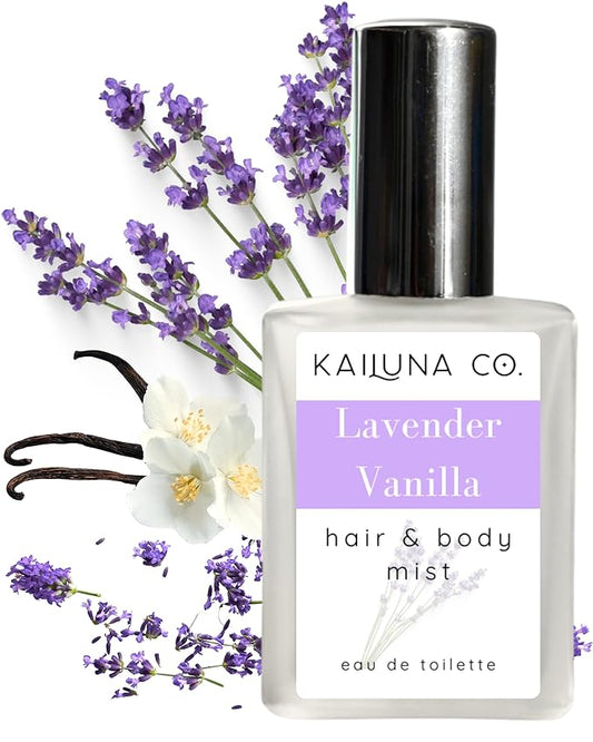 Lavender Vanilla Natural Hair & Body Mist Spray, Pure Essential and Fragrance Oils, Alcohol-Free, Handmade in California, 0.5Fl Oz
