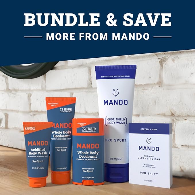 Mando Odor Shield Body Wash - 24 Hour Control - Removes Odor Better than Soap - SLS Free, Paraben Free, Skin Safe - 8.5 Ounce (Pack of 2) (Pro Sport)