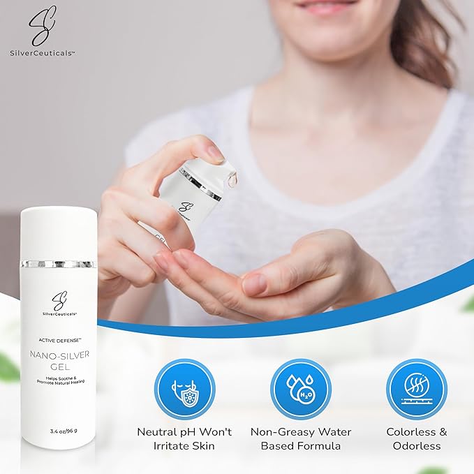 Cosmetic Gel with Nano Colloidal Silver - Promotes Natural Healing - Repair Cuts Scrapes Blemishes - Soothe & Hydrate - Skin Firming - Non-Greasy Water-Based Formula - No Harsh Chemicals - 3.4oz