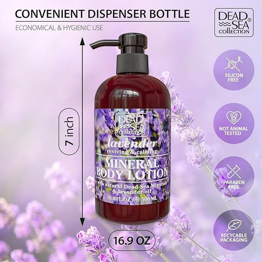 Dead Sea Collection Lavender Body Lotion - Nourishing Moisturizer for Women and Men - Rejuvenating Hand and Body Care for Dry Skin 16.9 Fl. Oz.