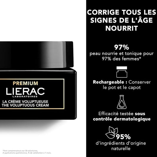 Lierac The Voluptuous Face Cream - Wrinkle-Minimizing Face Moisturizer Cream for Woman, Fine Lines, Hydrating, Corrects All the Signs of Aging with Niacinamide & Hyaluronic Acid, Sensitive Skin - 50ml