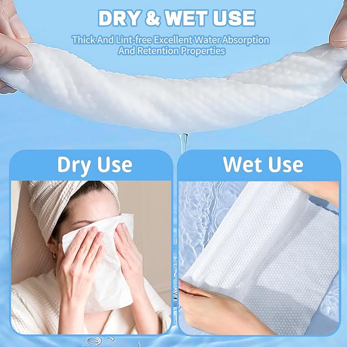 Disposable Face Towel XL Clean Facial Towels Ultra Soft and Thick, Cotton Face Towelettes Lint-Free Makeup Removing Dry Wipes for Women Cleaning and Skincare -50 Count