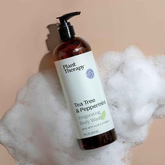 Plant Therapy Tea Tree and Peppermint Essential Oil Natural Body Wash 16 oz For all Skin Types, Sulfate Free Body Wash, For Men or Women, Refreshing & Invigorating Natural Scent, Hydrating Lather