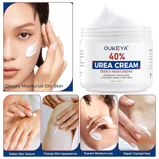 OUKEYA NEW FORMULA Urea Cream 40 Percent for Feet Maximum Strength, Hand Heels Dry Cracked Treatment Lotion for Knees & Elbows, Foot Dead Skin Cuticle Callus Remover Toenail Softener, 5.29 oz