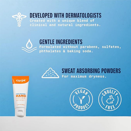 Carpe Sweat Absorbing Hand Lotion (Pack of 3), A dermatologist-recommended smooth lotion that helps stop hand sweat, great for hyperhidrosis or excessive sweat (Original Eucalyptus)