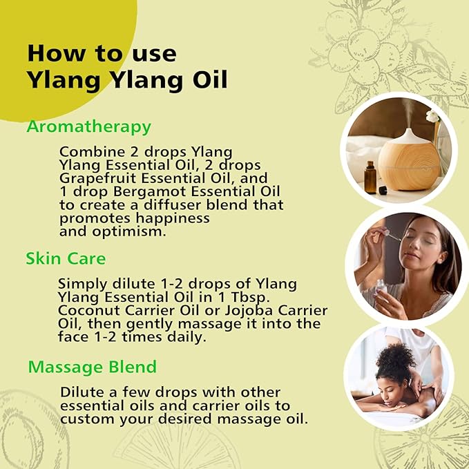 Ylang Ylang Essential Oil 1 Oz – 100% Pure & Natural Ylang Ylang Oil for Skin, Aromatherapy, Massage & Relaxation – 30ml