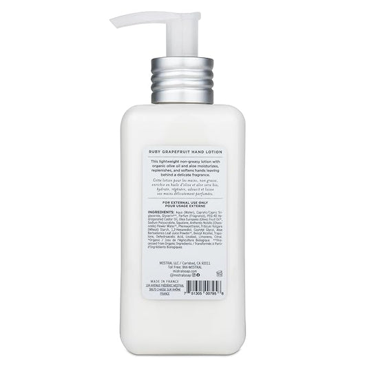 Mistral Ruby Grapefruit Hand Lotion, Organic Olive Oil and Aloe Vera, Non-Greasy Formula, Made in France