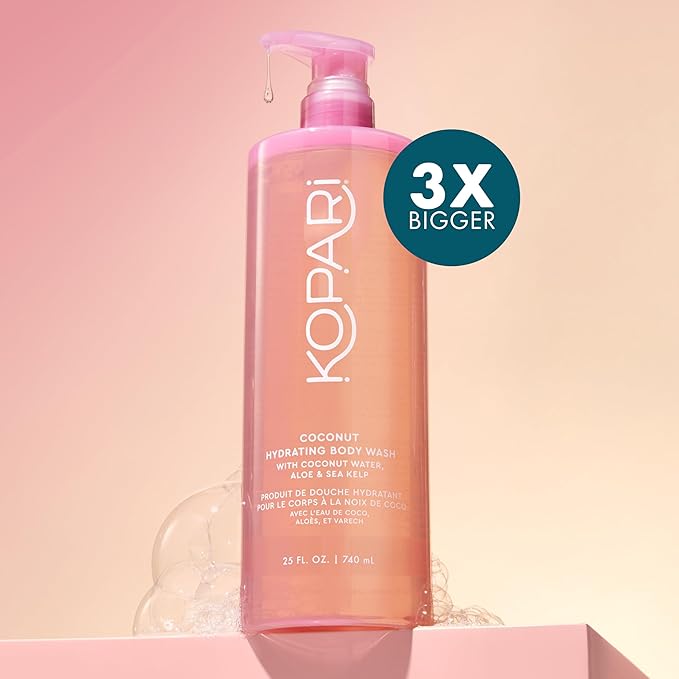 Kopari Jumbo Coconut Hydrating Body Wash with Organic Coconut Water, Sea Kelp and Aloe Vera, Luxurious Gel to Foam, Sweet Coconut & Vanilla, 25 oz