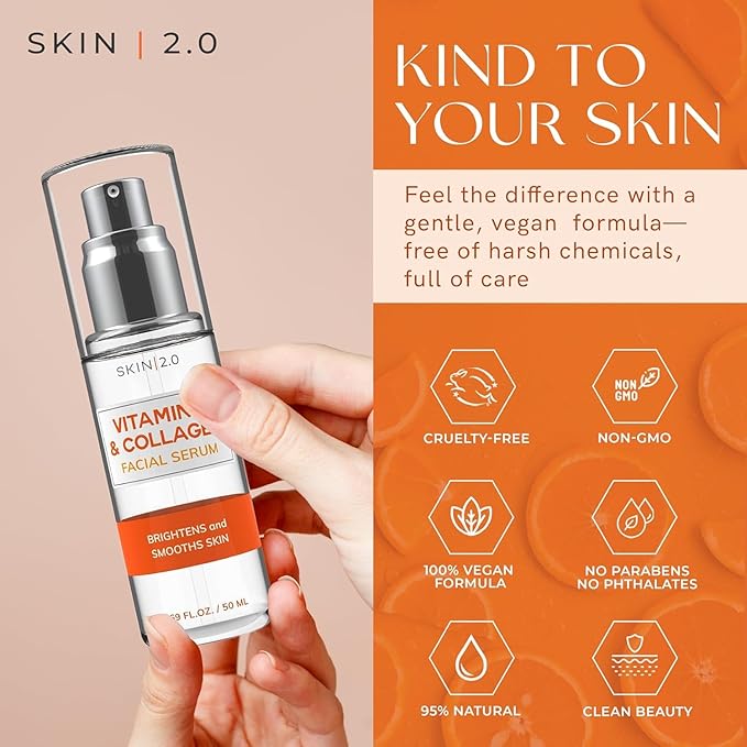 Vitamin C Serum with Collagen - Anti-Aging & Dark Spot Remover - Dermatologist Tested Korean Skincare for Brightening & Acne - Clean Beauty, Cruelty-Free, All Skin Types - 1.69oz (2-Pack)