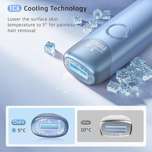Laser Hair Removal with 5℃ Ice Cooling, Ubroo Painless IPL Laser Hair Removal Device 3 In 1 At Home Hair Remover Machine Permanent Hair Removal for Women Men Facial Body Use(Blue)