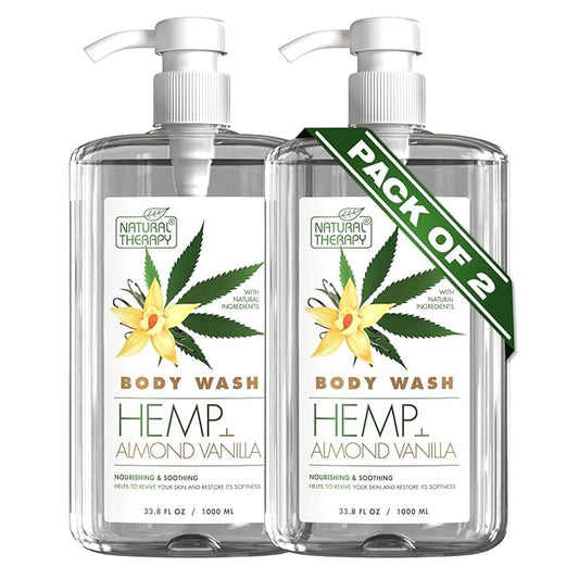 Natural Therapy Body Wash for Women and Men with Hemp & Vanilla Oils - Shower Gel Cleanses and Moisturizing Skin - With Dead Sea Minerals Nourish for Body, Pack of 2 (67.6 fl.oz)