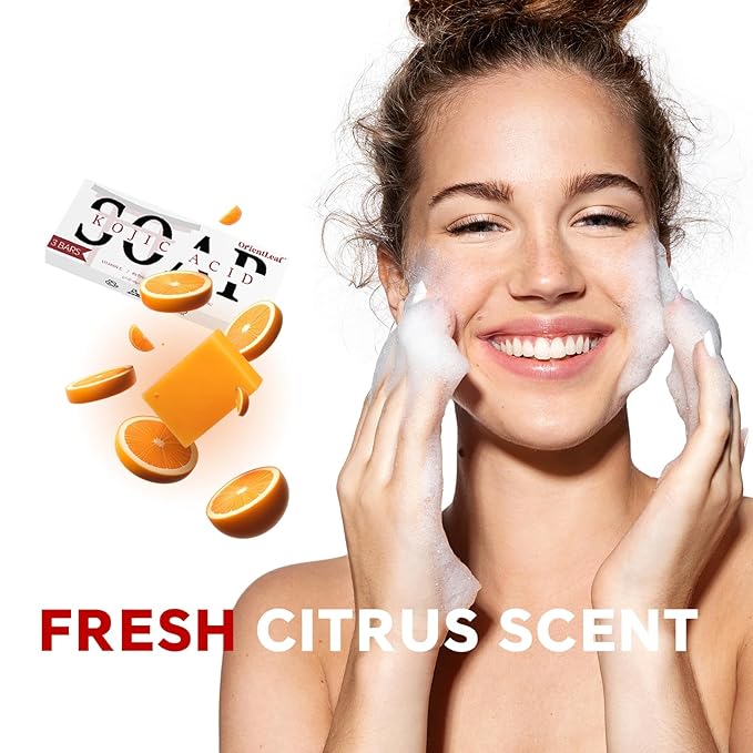 Kojic Acid Soap, Turmeric Soap Bar for Dark Spots, Fresh Citurs Scent, Gentle for Face and Body Wash with Vitamin C, Shea Butter, Retinol, Olive Oil, Collagen (3 PACK)