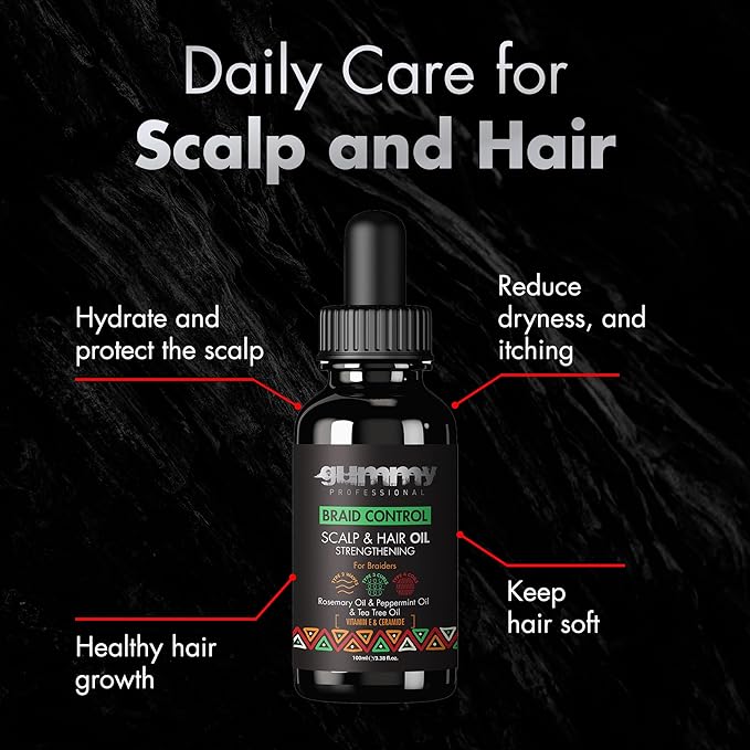 Gummy Professional Braid Control Scalp & Hair Oil - Moisturizing Growth Oil for Women and Men - Hydrating Curl Treatment for Braids, Locs, Frizz and Dry Itchy Scalp - 100ML