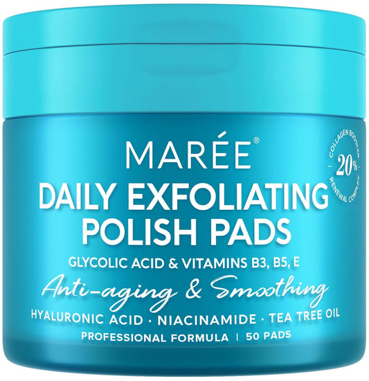 Glycolic Acid Polishes - Toner Pads for Face Cleansing - Tea Tree Oil, Salicylic Acid & Vitamins E, B3, B5 - Facial Peel & Radiance Deep Cleaning Effect - 50 Count