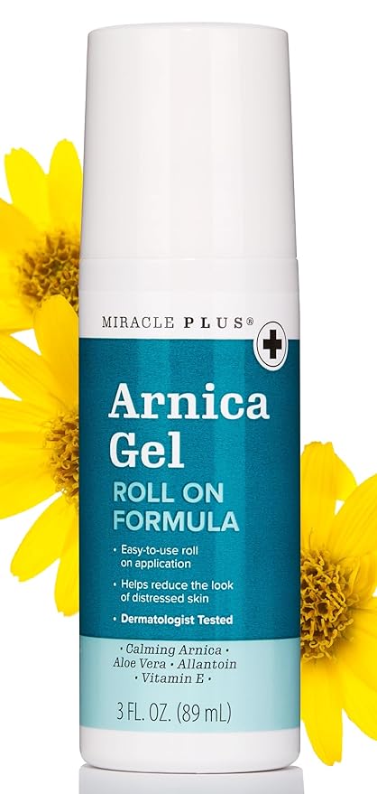 Miracle Plus Natural Arnica Bruise Body Gel Roll On Applicator | Arnica Montana Lotion For Thin Skin Bruising And Swelling After Surgery | Vitamin K Cream | Skin Care Ointment For Bruises, 3 Fl Oz