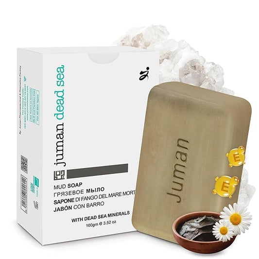 JUMAN Dead Sea Minerals Mud Soap | Chamomile Flower Extract | SLS & Paraben Free | Daily-Use Bath Soap | Infused with Vitamin E | 4oz (Pack of 4)