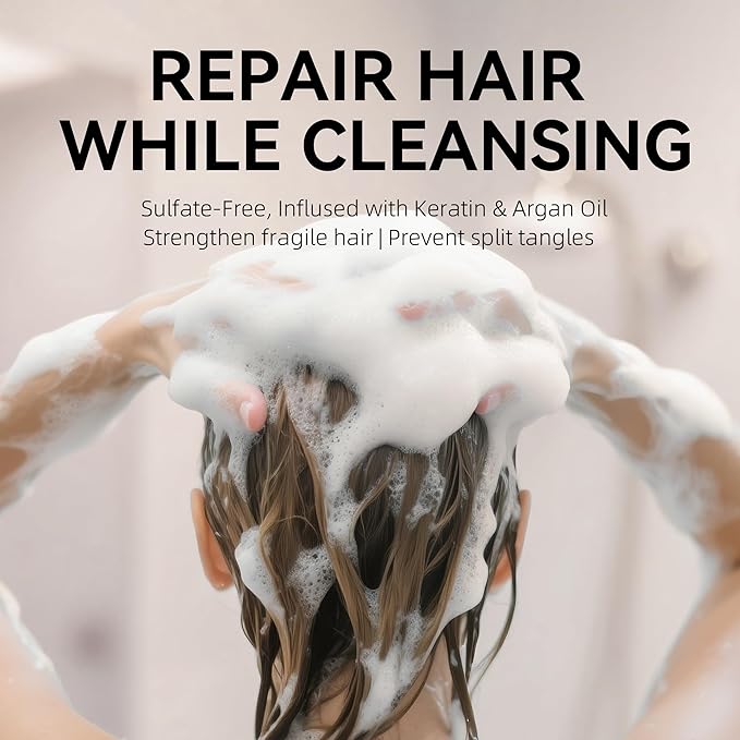 ALFHEIM Argan+ Repairing Shampoo | Argan Oil & Keratin for Dry, Damaged & Brittle Hair | Hydrating & Strengthening Sulfate-Free Shampoo | Color-Safe & Frizz Control | 10.7 fl oz