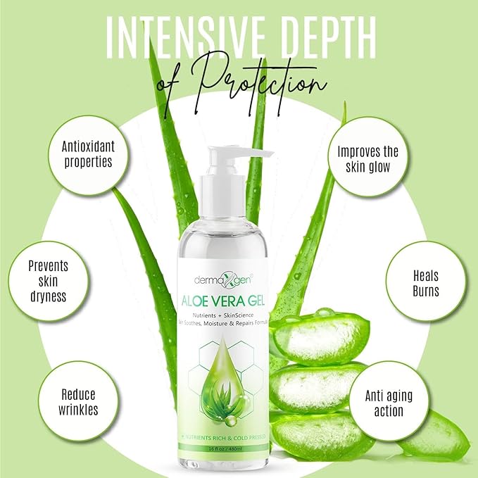 Aloe Vera Gel - Organic 100% Pure Aloe + Witch Hazel + Vitamin C + Vitamin E - Skin Soothes, Moisture And Repair Formula, Nutrients Rich And Cold Pressed - 16 Fl Oz