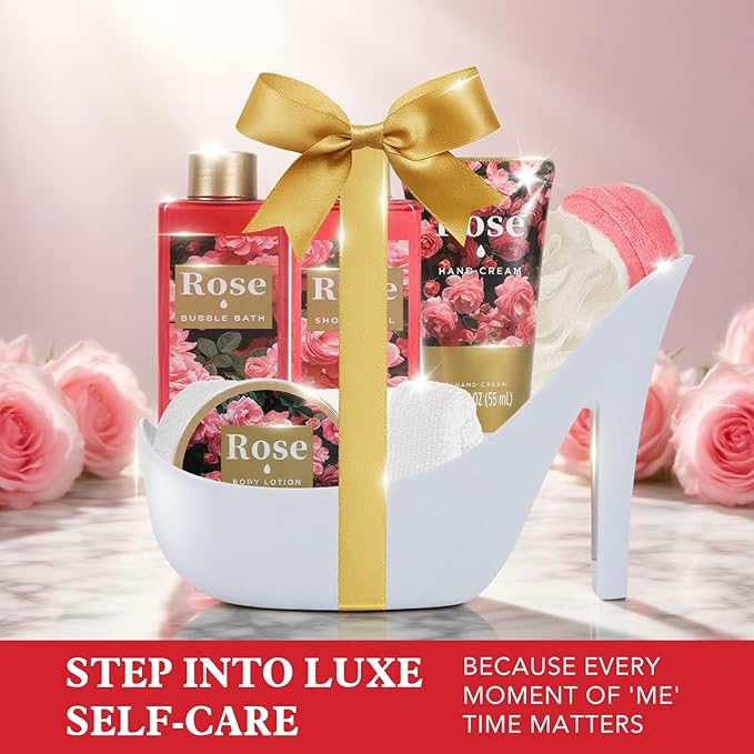 Romantic Rose Gifts for Women Spa Gift Basket, Bath Set with Bath Bombs & Body Lotion, Anniversary Valentine's Day Gifts for Her, Wife, Girlfriend