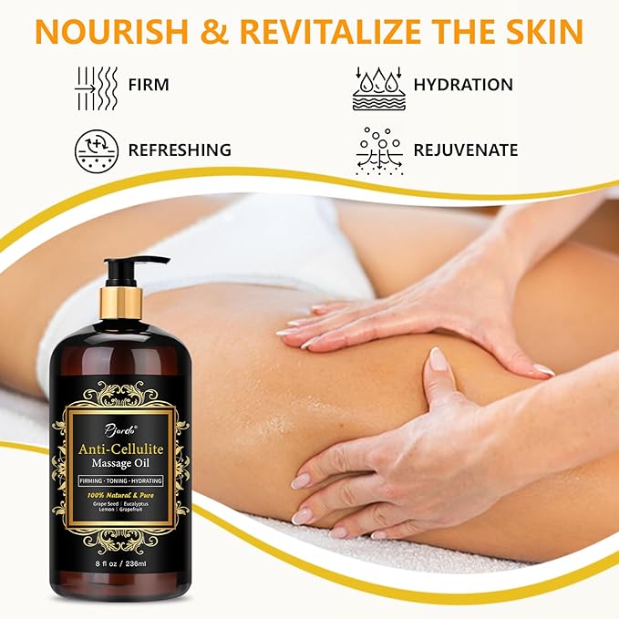 Anti Cellulite Massage Oil for Massage Therapy, 100% Natural & Pure Body Firming Oil for Reducing Cellulite, Firming & Moisturizing Skin, Fast Absorbing, Cellulite Remover for Leg & All Body